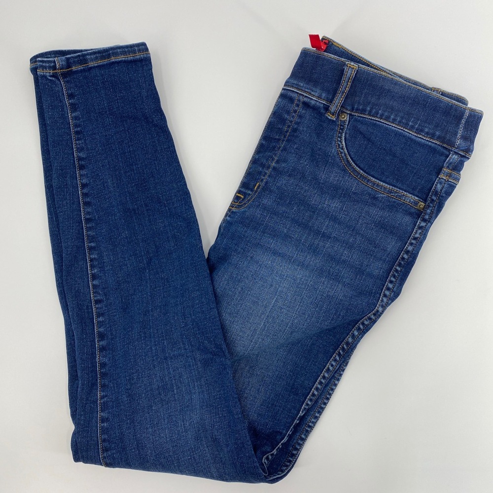 Spanx Ankle Skinny Jeans Womens Medium Blue Dark Pull On Shaping Leggings Slim